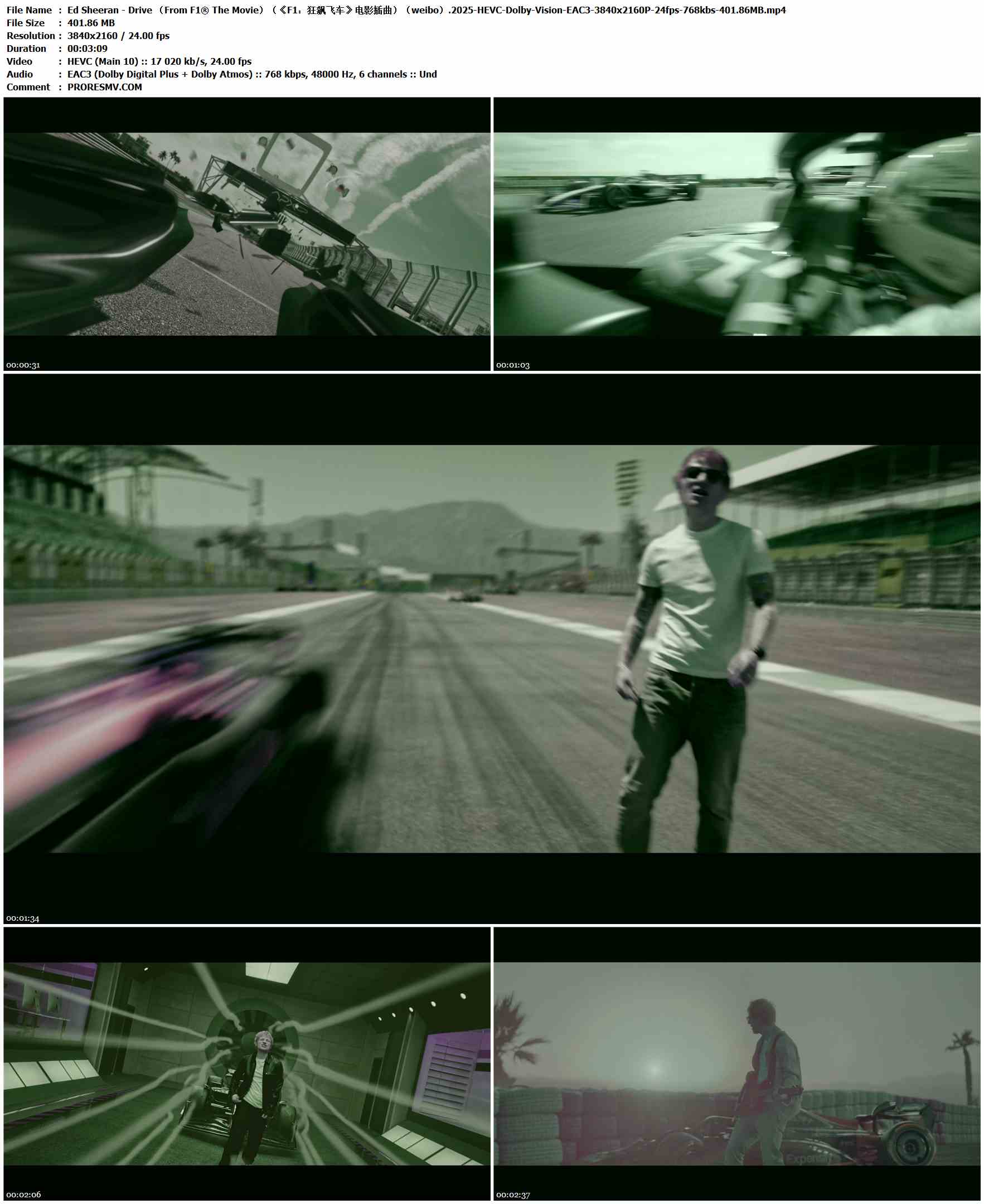 Ed Sheeran - Drive （From F1® The Movie）（《F1：狂飙飞车》电影插曲）（weibo）.2025-HEVC-Dolby-Vision-EAC3-3840x2160P-24fps-768kbs-401.86MB官方MV_高清MV
